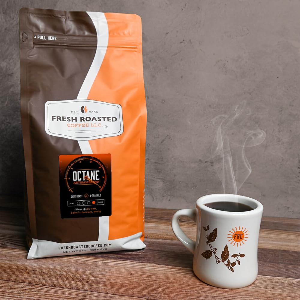 Fresh Roasted Coffee, Octane, 5 lb, Dark Roast, Kosher, Whole Bean