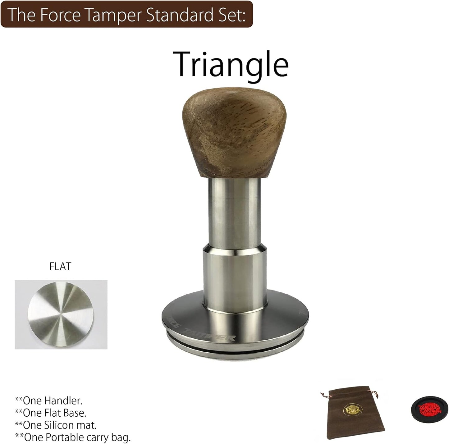 The Force Tamper Automatic Impact Coffee Tamper Standard Set Wood Handle (Triangle, 53.50mm)