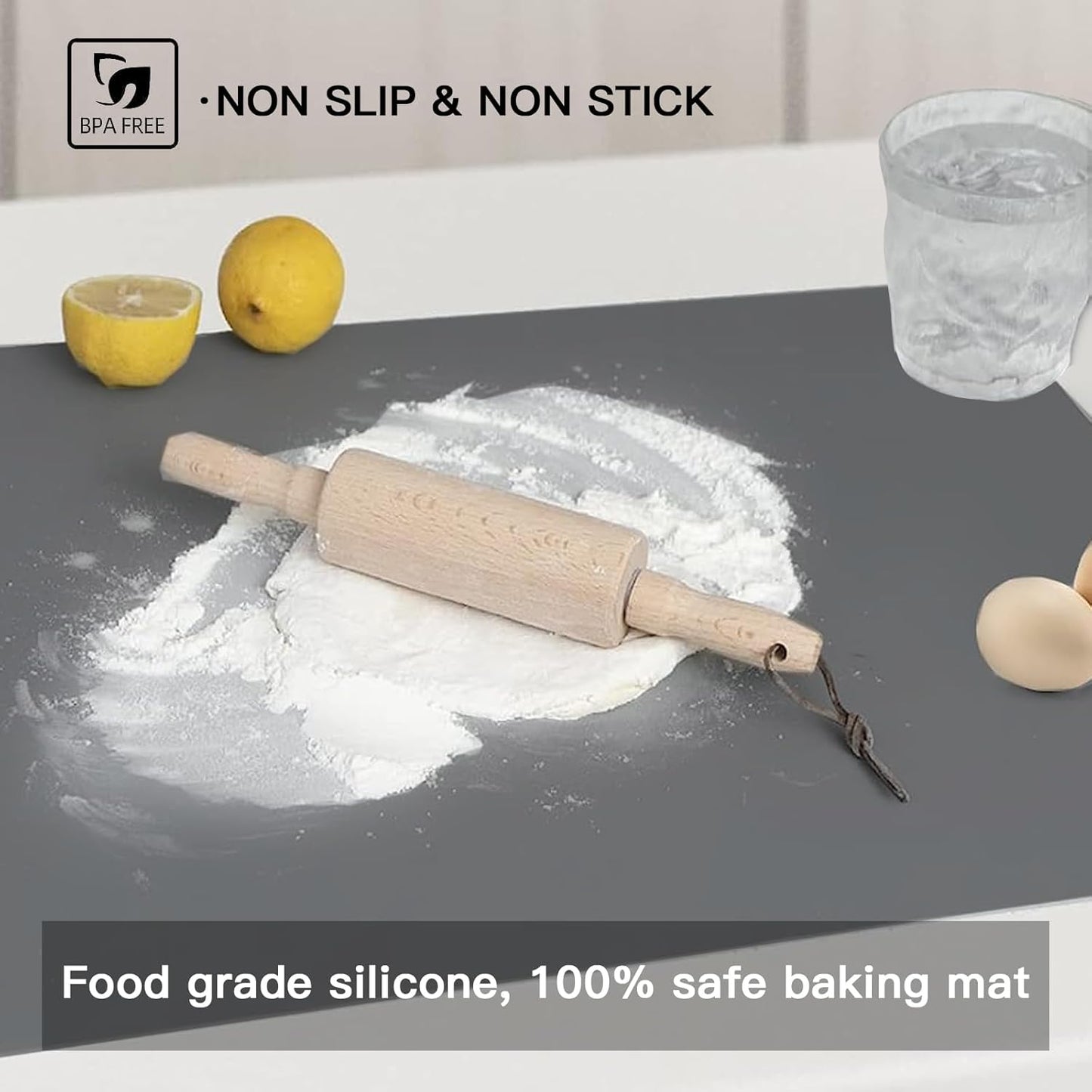 Extra Large Silicone Mat, Silicone Mats for Kitchen Counter 47.3''x23.6''x0.08", 2MM Nonslip Heat Resistant Mat, Countertop Protector, Nonstick Waterproof Craft Mat Table Placemat(Dark Gray)