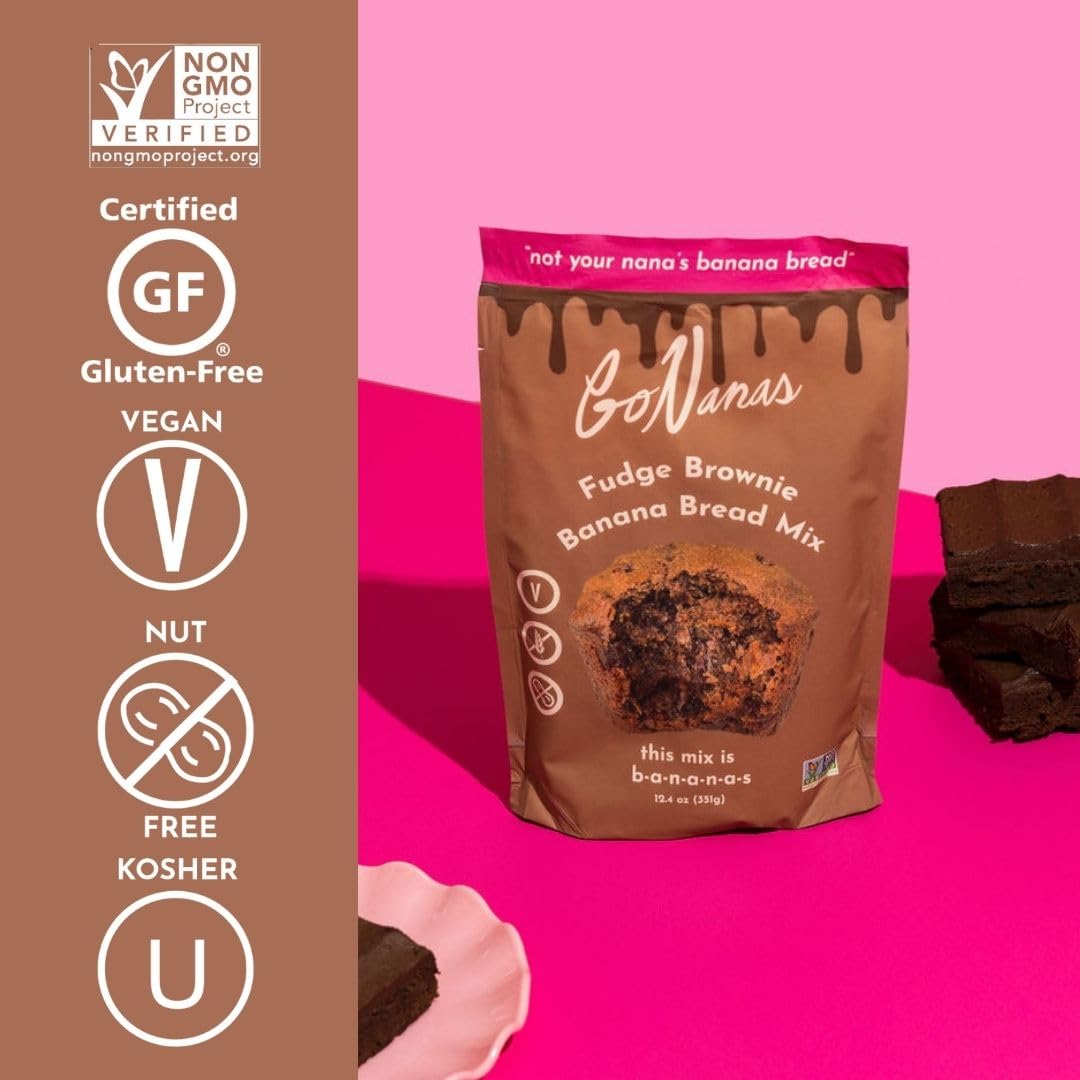 GoNanas Fudge Brownie Oat Flour Banana Bread Mix, Suitable for Plant Based Vegan Diets, Gluten Free Dairy Free Snacks, Healthy Snacks For Adults, Muffin Mix, Nut Free, Cupcakes Dessert, NON-GMO, 3pk
