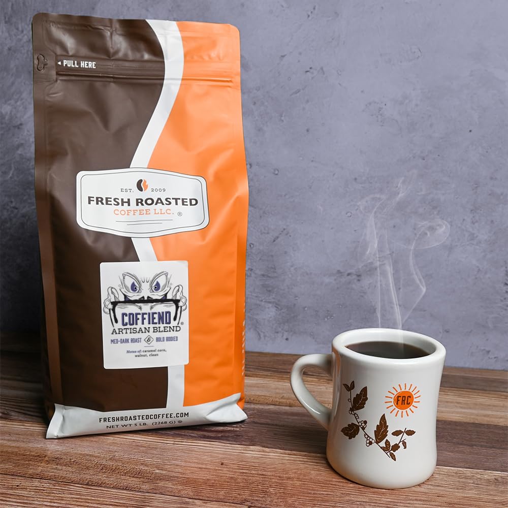 Fresh Roasted Coffee, Coffiend, 5 lb (80 oz), Med-Dark Roast, Kosher, Whole Bean