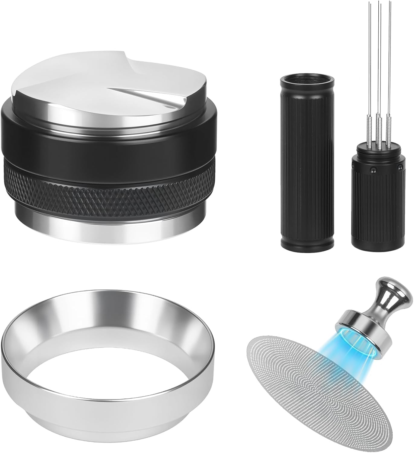 53mm Espresso Tools – Coffee Distributor and Tamper Leveler, WDT Tool, Magnetic Dosing Funnel and Puck Screen with Remover, Espresso Accessories Kit Fits 53mm Portafilters and Espresso Machines