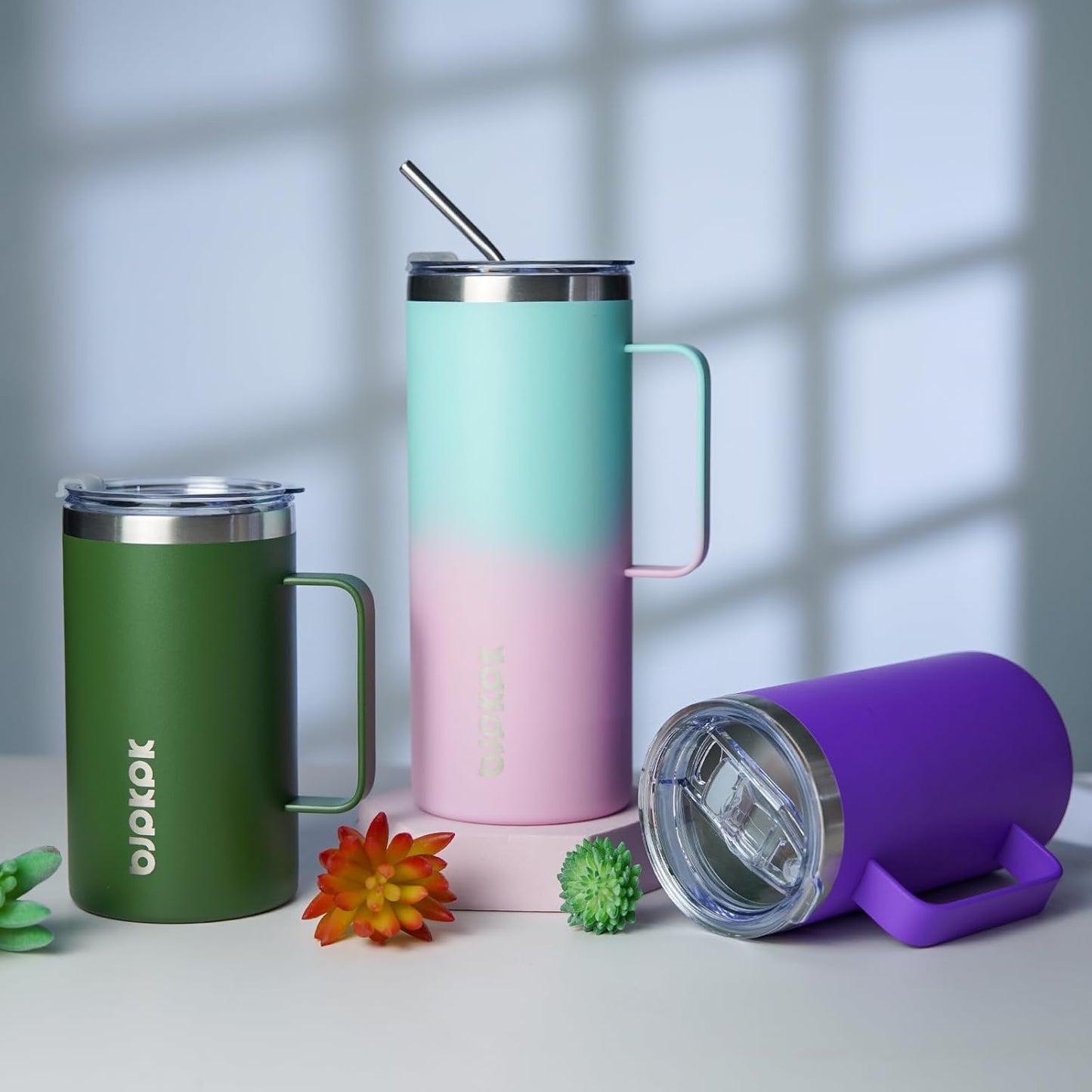 BJPKPK Insulated Coffee Mug with 2 Lids, 25oz Stainless Steel Insulated Tumbler with Handle, Double Wall Vacuum Coffee Cups, BPA Free Travel Mug for Coffee, Tea and Drinks, Turquoise