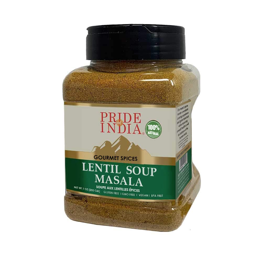 Pride of India - Lentil Soup Masala – Authentic Indian Taste – Spice Blend for Lentil Soups and Stews – Flavorful Mix – Easy to Use – 7 oz. Medium Dual Sifter Bottle- Ideal for Vegans & Vegetarians