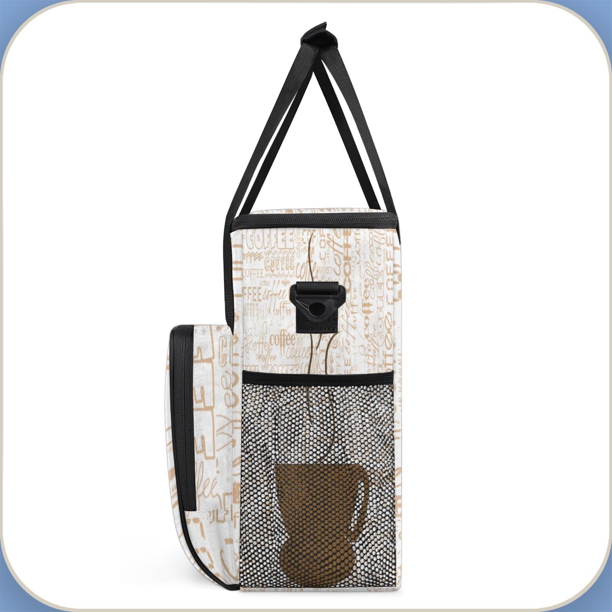 Coffee Cup Coffee Maker Carring Bag Coffee Texts Travel Carrying Storage Tote Bag Compatible with Keurig K-Mini or K-Mini Plus Portable Single Serve Coffee Brewer Case with Pockets for K-cup Pods