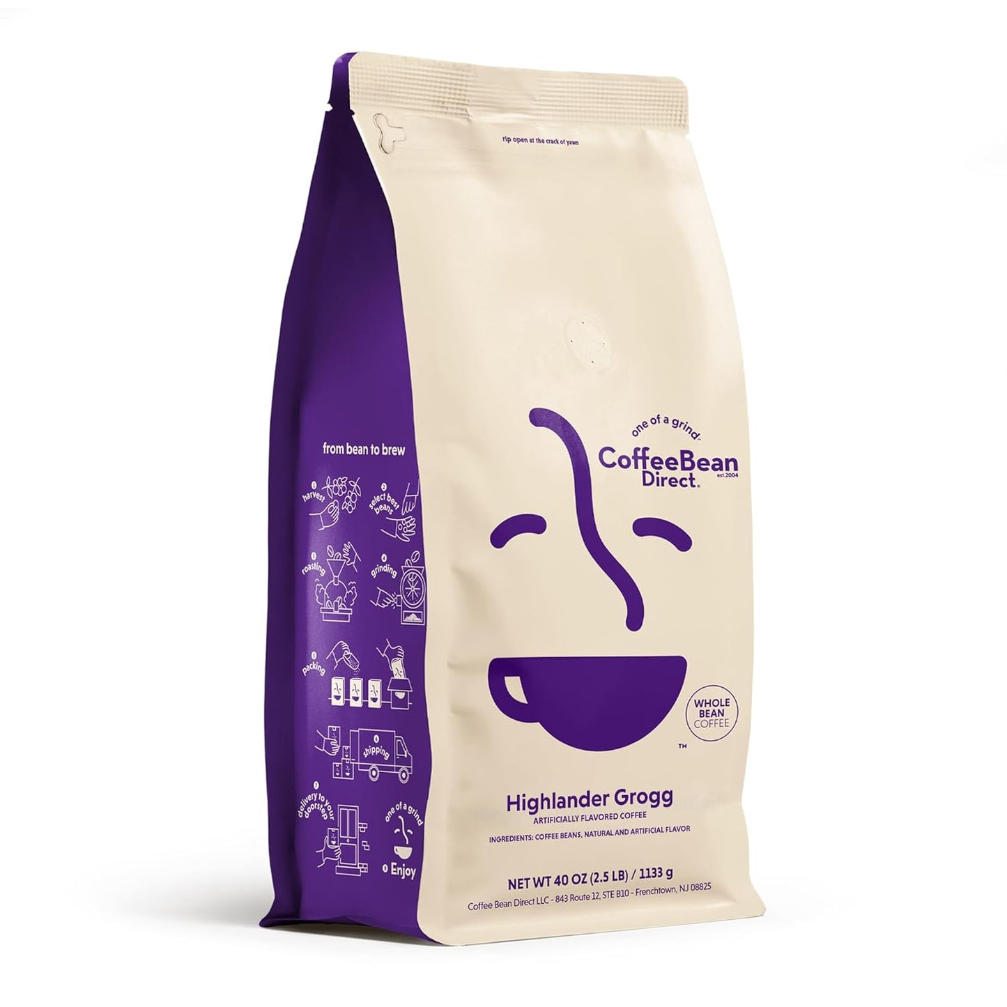 Coffee Bean Direct Highlander Grogg Flavored, Whole Bean Coffee, 2.5 Pound Bag (Pack of 1)