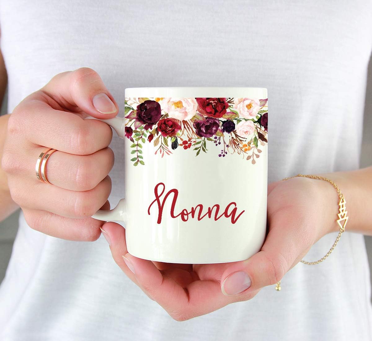 Andaz Press 11oz. Mother's Day Ceramic Coffee Tea Mug Gift, Fall Autumn Marsala Burgundy Flowers Roses Florals, Nonna, 1-Pack, Includes Gift Box, Birthday Christmas Gift Ideas