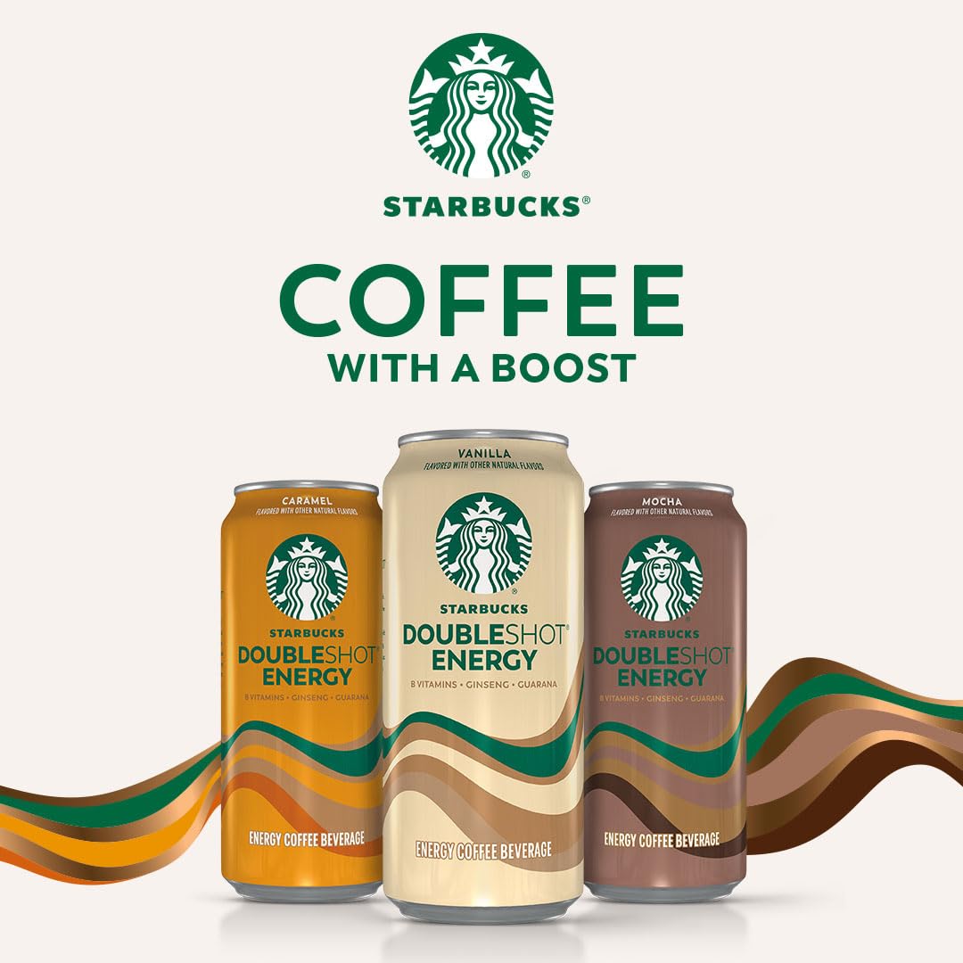 Starbucks RTD Energy Drink, Doubleshot Energy Drink, Coffee, Guarana, Vitamin B, Ginseng, 15 Oz Cans (Pack of 12)