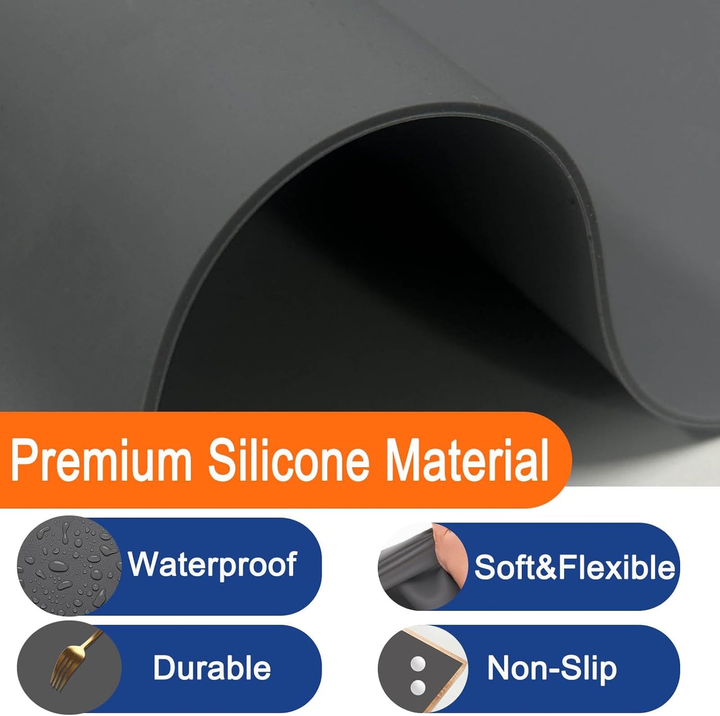 49.2''x15.7''(125cmx40cm) Extra Large Silicone Mat, Silicone Mats for Kitchen Countertop, Heat Resistant Mat Kitchen Island Countertop Protector, Waterproof Kitchen Counter Mats, Black
