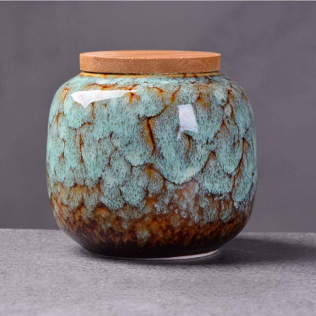 Gets Traditional/Vintage Chinese Style Ceramic Storage Jars with Bamboo Lid, Tea Tins Cans Canister for Kitchen Spice, Tea, Coffee, Condiment (Light blue)