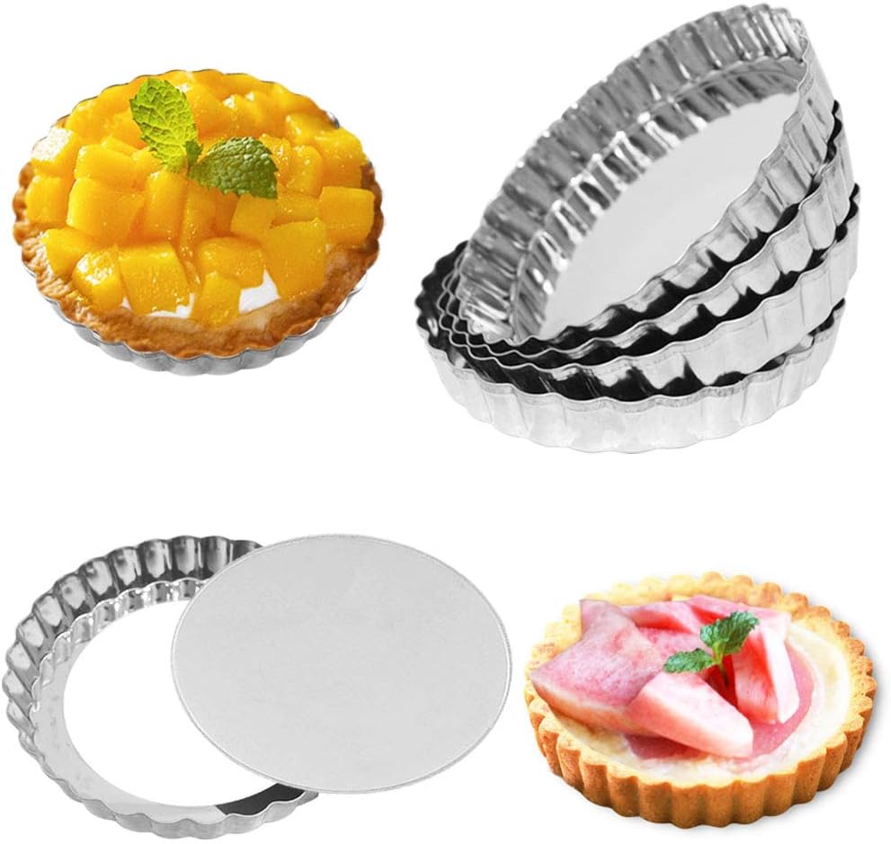 Set of 6, Mini Tart Pan, findTop 4.7 Inch Non-Stick Quiche Pan with Removable Bottom or Oven