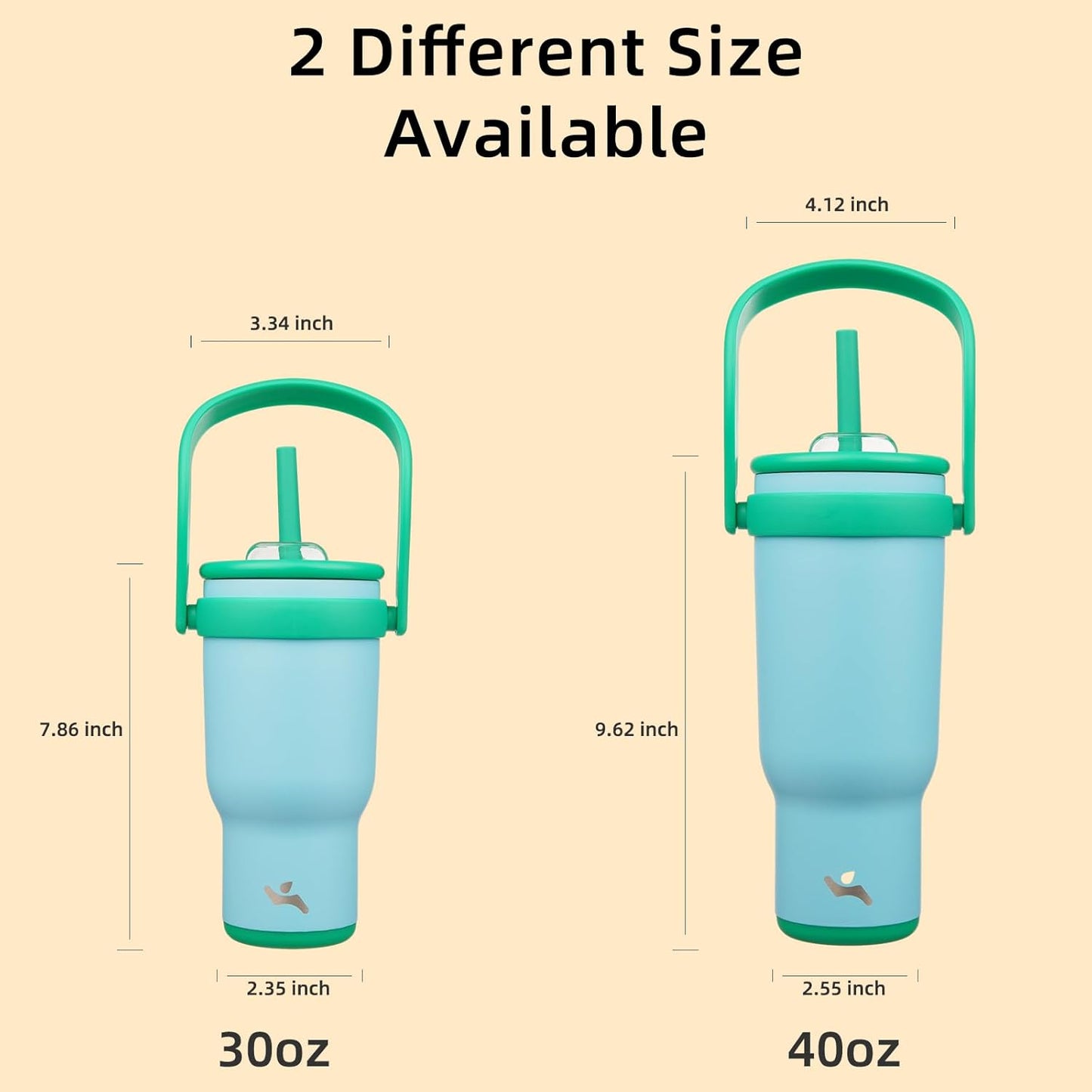 40 oz Tumbler with Side Handle, Insulated Water Bottle with Straw and 2 in 1 Lid, Stainless Steel Cup Travel Coffee Mug for Sports Office Gym,Ice Blue