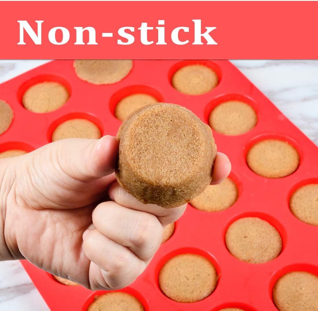 CAKETIME Silicone Mini Muffin Pan, 24 Cups Mini Cupcake Pans Silicone Muffin Tin for Baking Nonstick 2 Pack