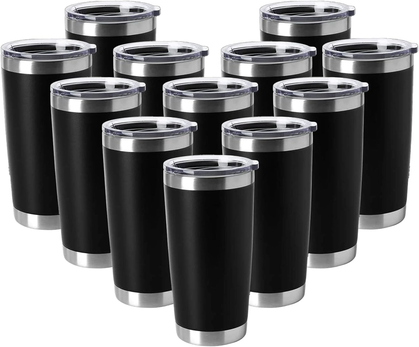 HASLE OUTFITTERS 20oz Tumblers Stainless Steel Mugs with Lid Double Wall Vacuum Insulated Coffee Cups for Cold & Hot Drinks (20oz-Black, 12 Pack)