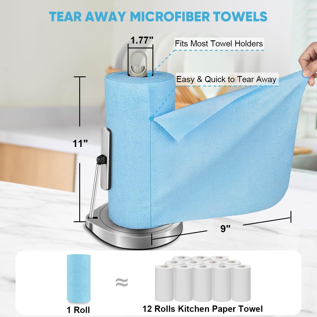 AIDEA Microfiber Cleaning Cloth 165 Sheets 3 Roll, Microfiber Towels for Cars, Blue Shop Towels, Shop Rags Washable, Cleaning Rags Reusable Paper Towels for Automotive, Workshops, House,11×9"