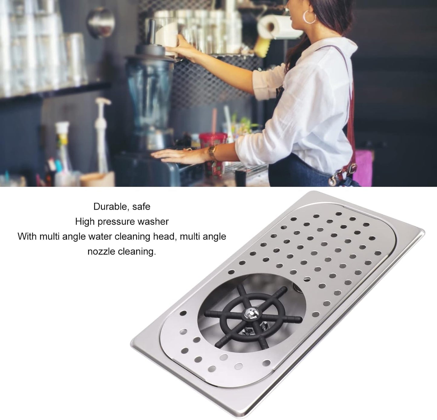 Pitcher Rinser, Stainless Steel Countertop Cup Washer Spray Rinser, Glass Rinser with Multi Angle Outlet Water, Drain and Drip Tray, Hose, for Home Kitchen Hotel Cafe (1)