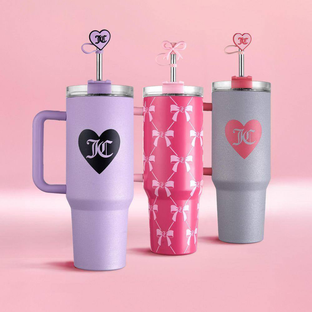 Jetsetter 40 Oz. Glitter Silver Stainless Steel Tumbler with Handle and Straw with Topper