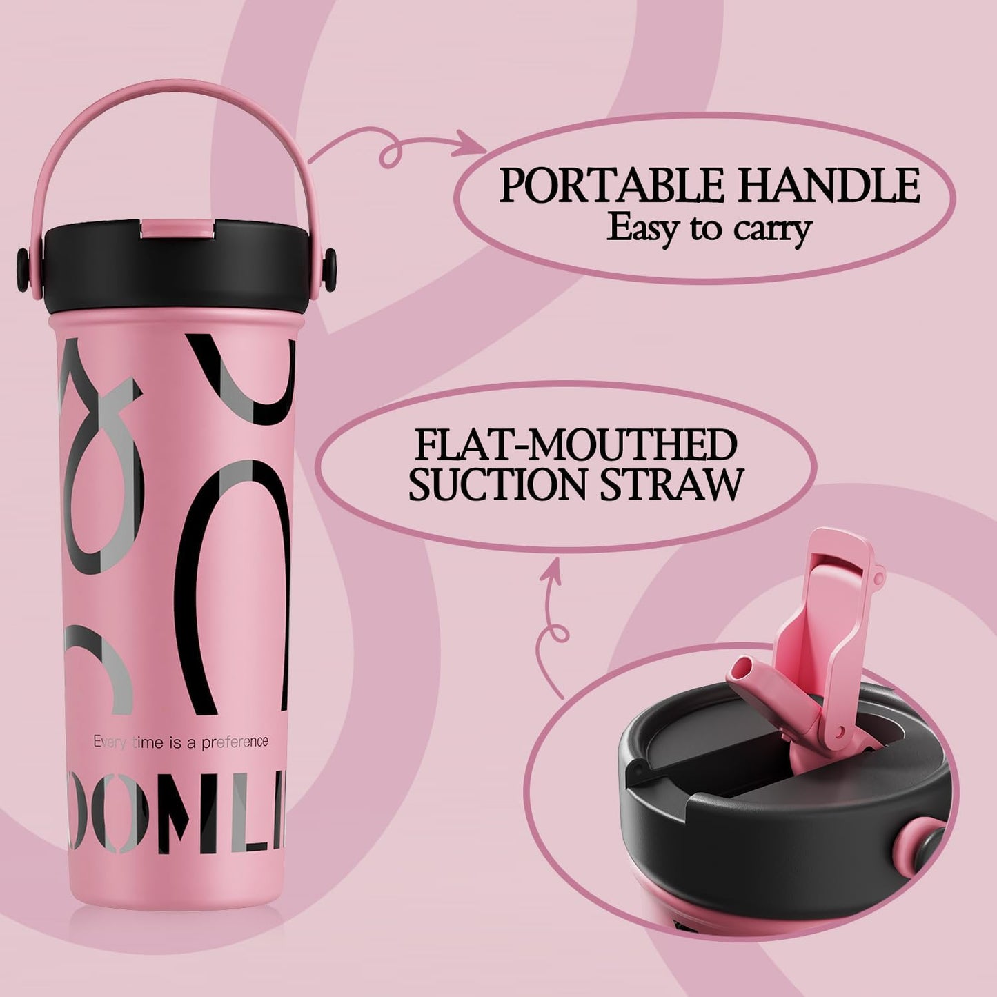 GOOM 20 oz Spill Proof Tumbler with Lid and Straw, Top Handle, Extended Tea Infuser, 6-Layer Insulation 18/10 Stainless Steel, Christmas Gifts for Mom Women Her, Teacher Gifts - Pink