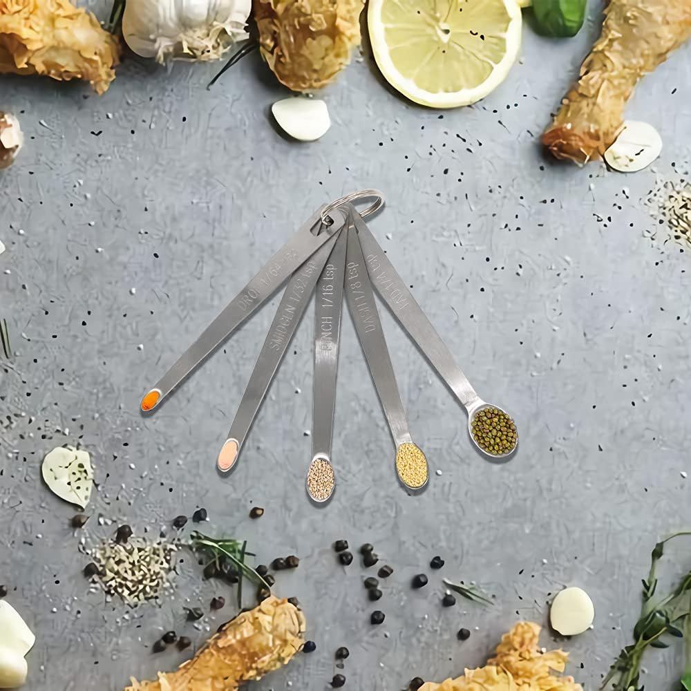 5PCS 1/16 Teaspoon(1/16tsp, 0.31ml, Pinch) Single Tiny Measuring Spoon, Small Individual Stainless Steel Measure Spoons Only