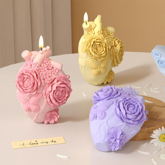 Anatomical Heart Silicone Resin Mold for Candle Soap ? 3D Floral Human Organ Mold with Roses and Butterfly for Aromatherapy Wax Crafts DIY Gothic Romantic Gifts