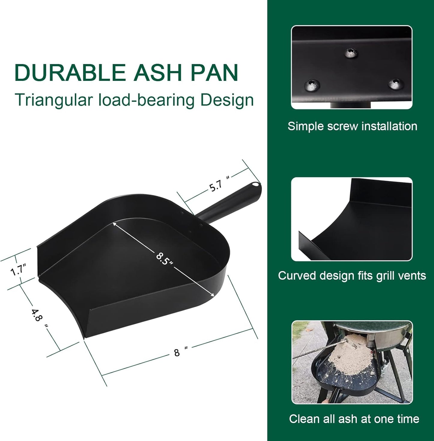 18¡± BBQ Ash Removal Tool and Ash Pan for Big Green Egg Accessories, Stainless Steel Ash Tool Poker for BGE Primo and Other Charcoal Kamado Stove(at+AP)
