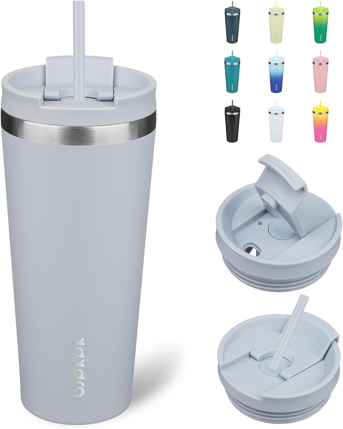 BJPKPK 22oz Stainless Steel Insulated Tumbler With lid And Straw Travel Coffee Thermal Tumblers Cup For Women And Men,Modern Blue