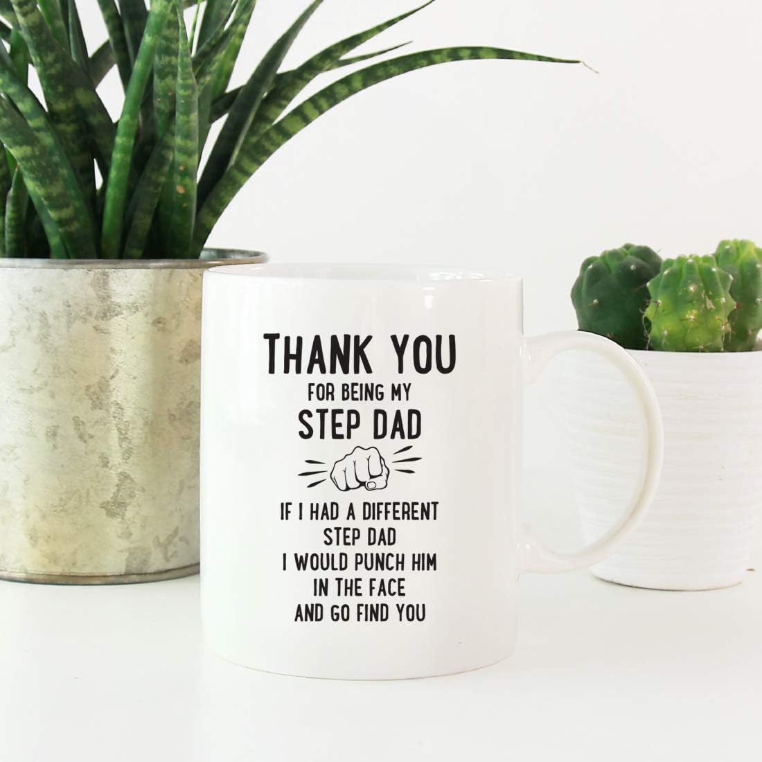 Andaz Press Funny Family 11oz. Coffee Mug Gift, Thank You For Being My Step Dad, Punch in Face, 1-Pack, Christmas Birthday Drinking Cup Present Ideas
