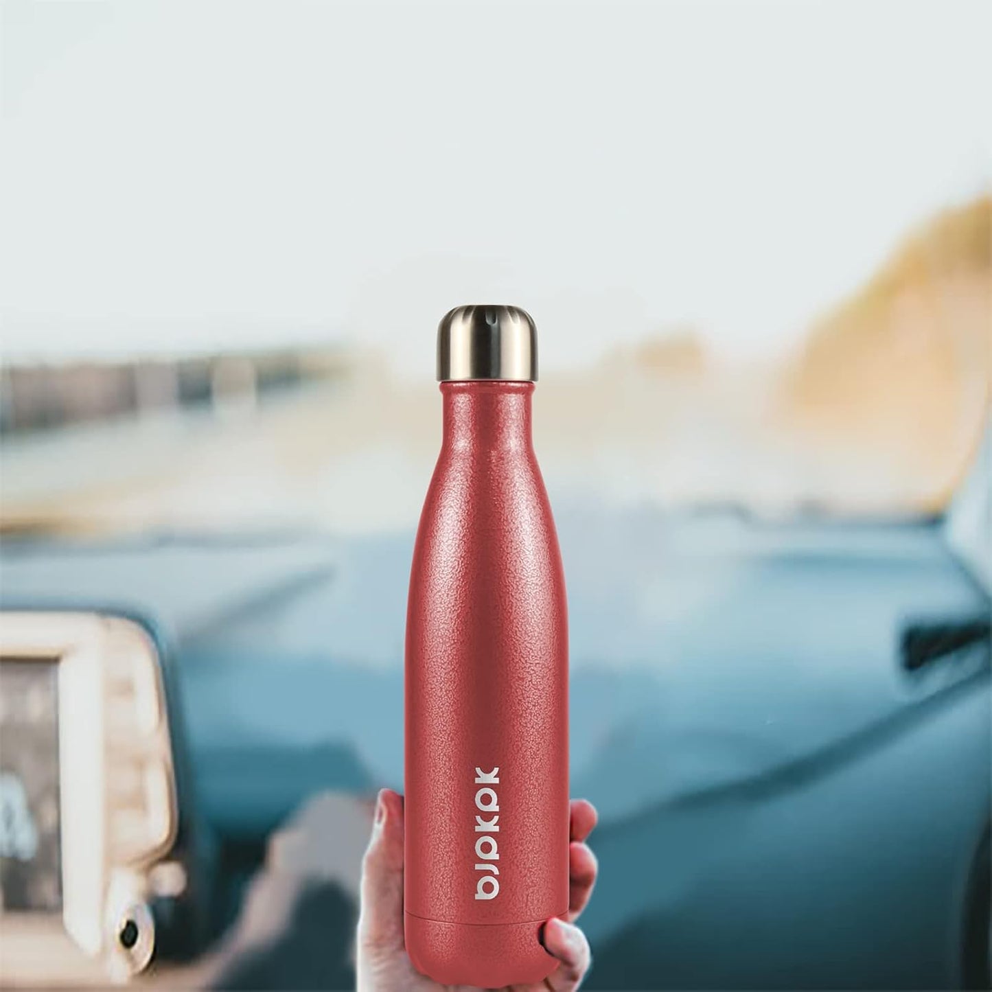 BJPKPK Insulated Water Bottles 17oz, Leak Proof Stainless Steel Water Bottle Keeps Cold for 24H and Hot for 12H, BPA Free,Silver
