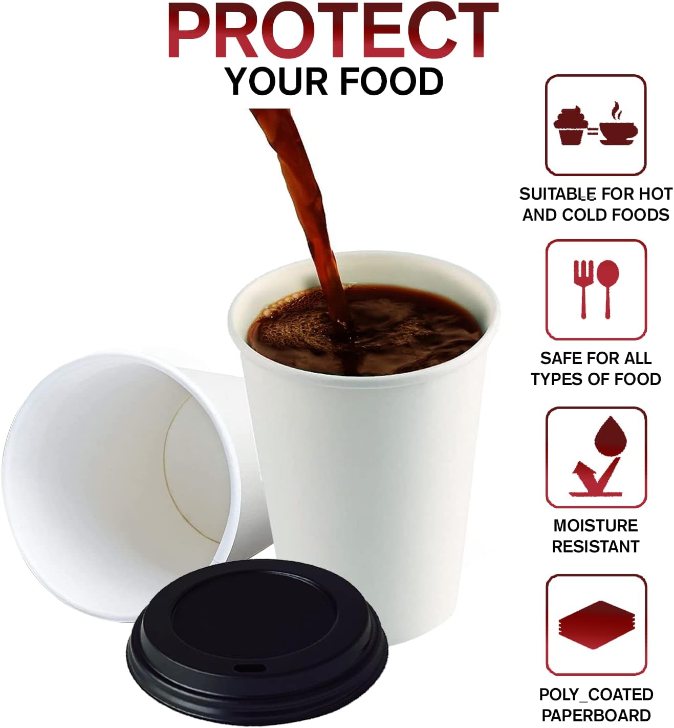 Smygoods White Original Disposable Paper Coffee Cups with Lids (12 OZ, 25 Count) For Hot Beverages, Tea, Espresso, Cocoa - To Go Drink Containers, Café & Office
