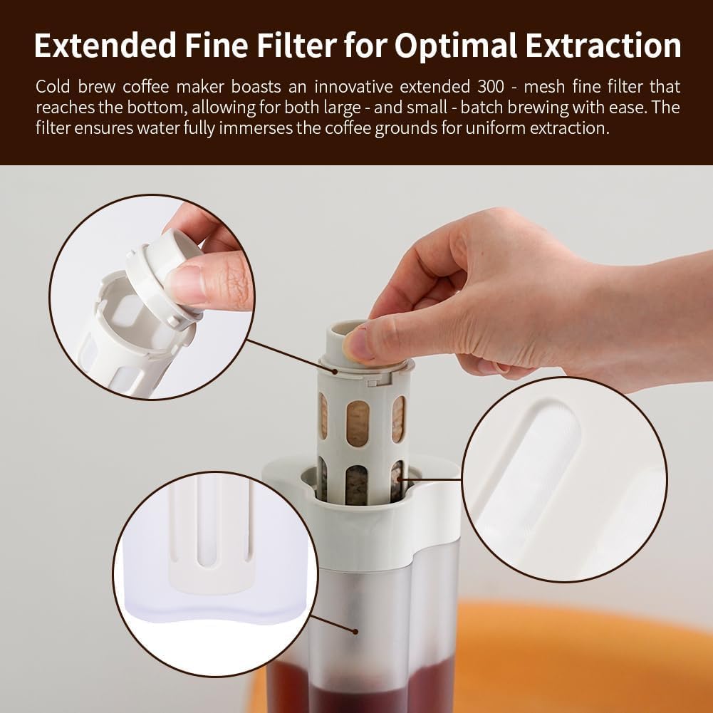 watchget 600ml/20oz Portable Cold Brew Coffee Maker with 300-Mesh Fine Filter & Airtight Seal, Leak-Proof Geometric Petal Design for Home Use, Iced Tea and Coffee Brewer Space Saving Pitcher