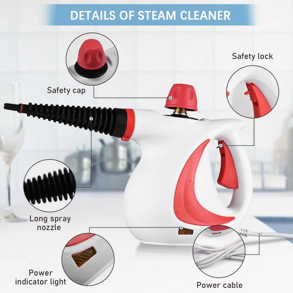 Laytic Steammaster Pro, Laytic Handheld Steam Cleaner, 10 In 1 Handheld Pressure Multi Purpose Cleaner Home Use (Red)