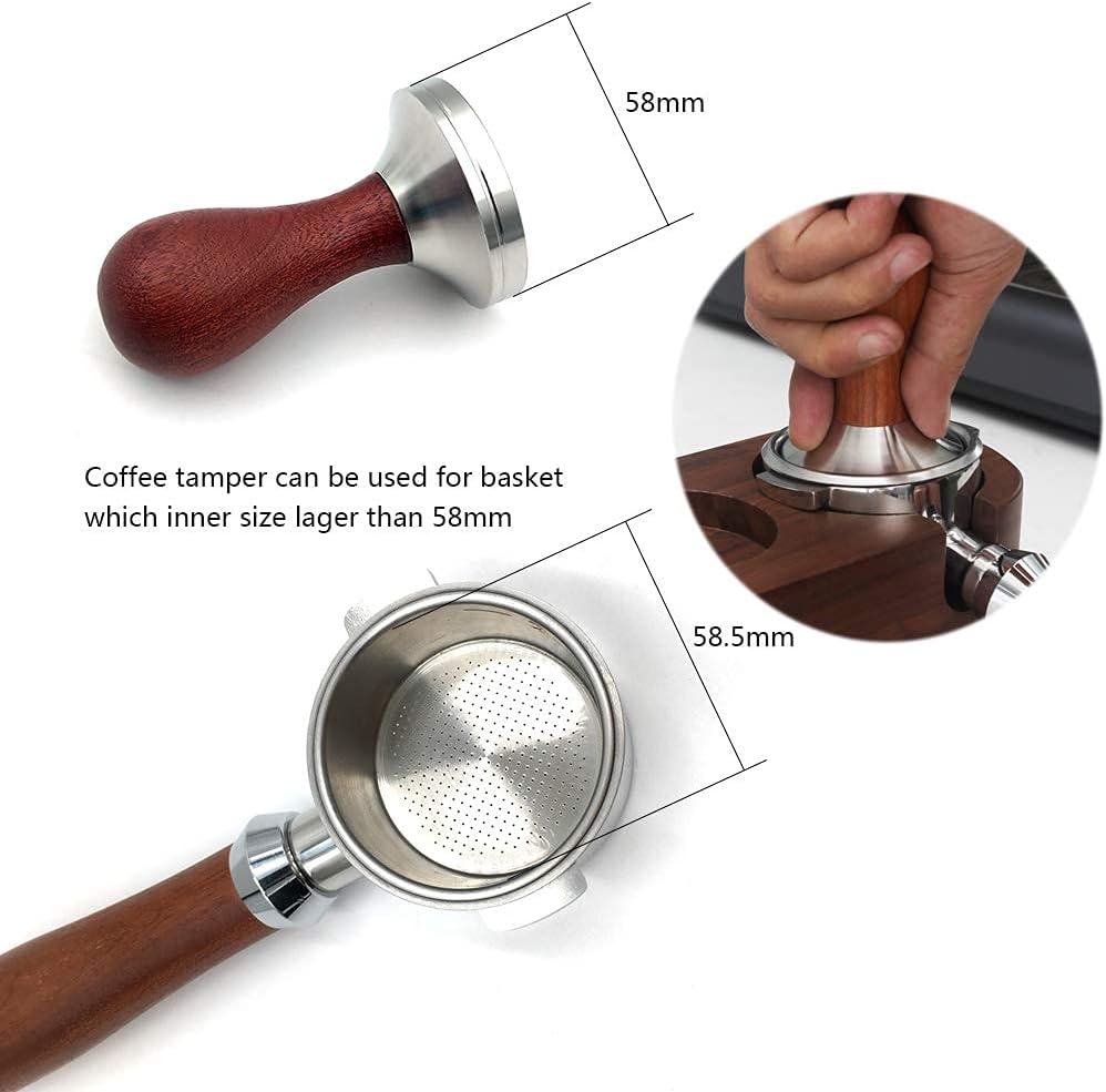 58mm Coffee Tamper Espresso Hand Tamper 304 Stainless Steel Espresso Wooden Handle Coffee Tamper with Mat (58mm)