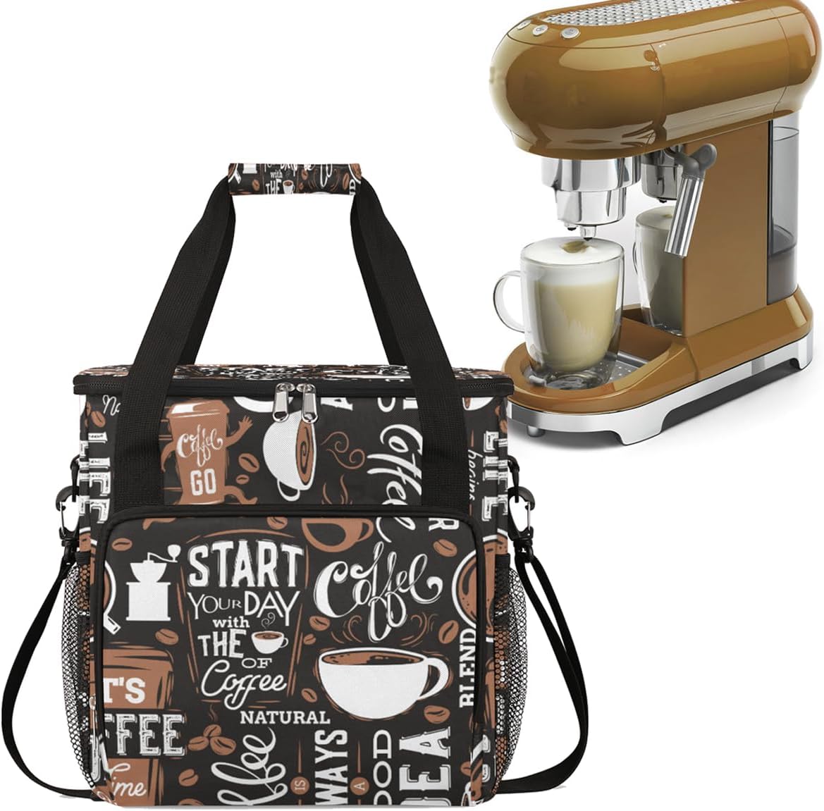 cfpolar Coffee Maker Storage Bag, Waterproof Travel Carrying Storage Tote Bag Organizer Case, Compatible with K-Mini or K-Mini Plus, And Suitable for Other Accessories， With Pockets for K-Cup Pods