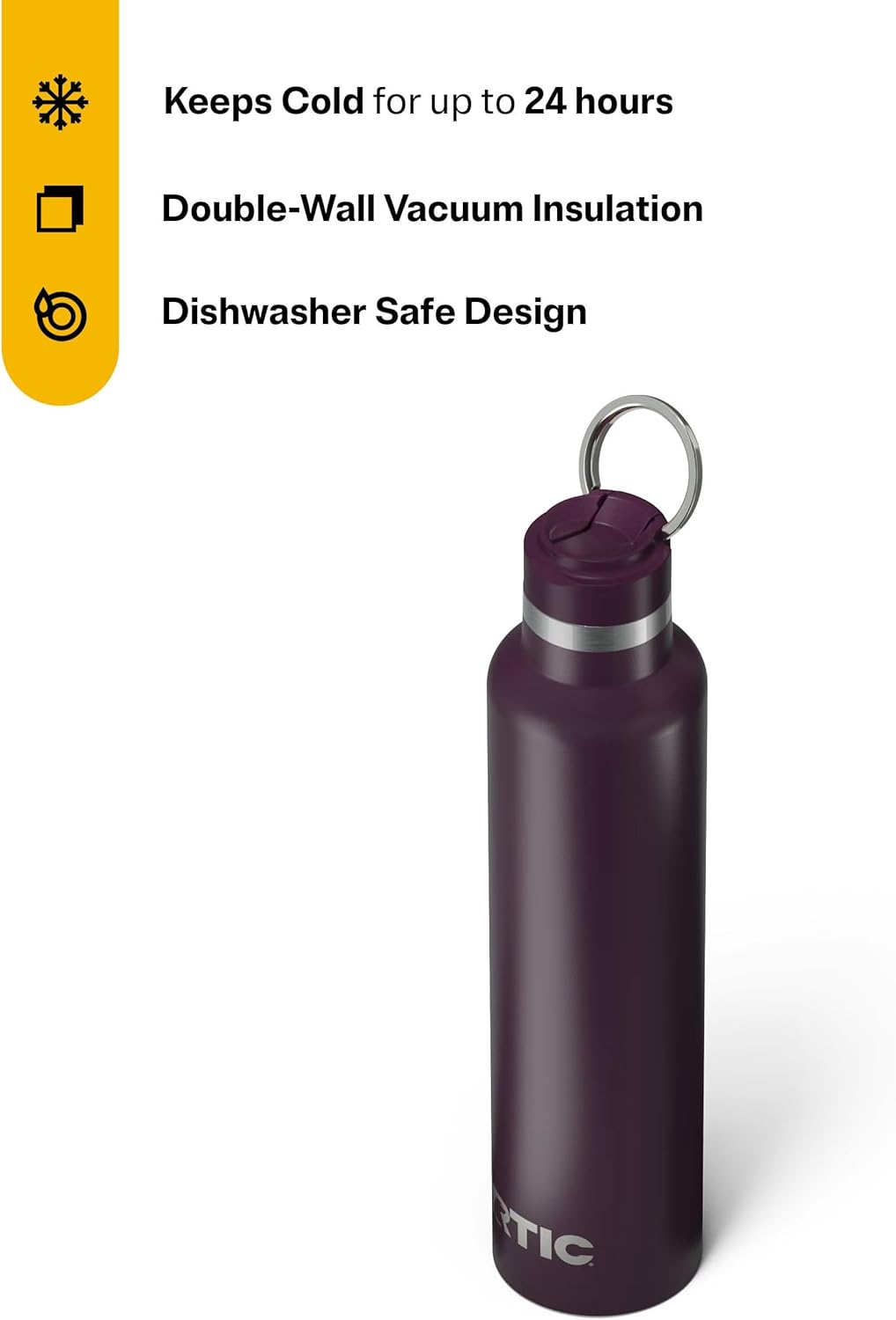 RTIC 26oz Journey Bottle Metal Stainless Steel Vacuum Insulated, BPA Free, Reusable, for Water, Hot and Cold Drinks, Travel, Sports, Camping, Plum