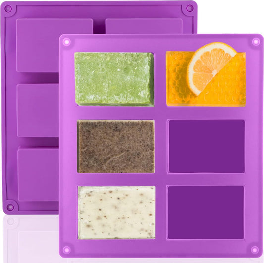 2 Pack Silicone Soap Molds, 6 Cavities Rectangle Silicone Soap Molds, Great for Homemade Craft Soap Mold, Chocolate Mold, Cake Mold £¦ Ice Cube Tray - Just Pop Out£¨Purple)