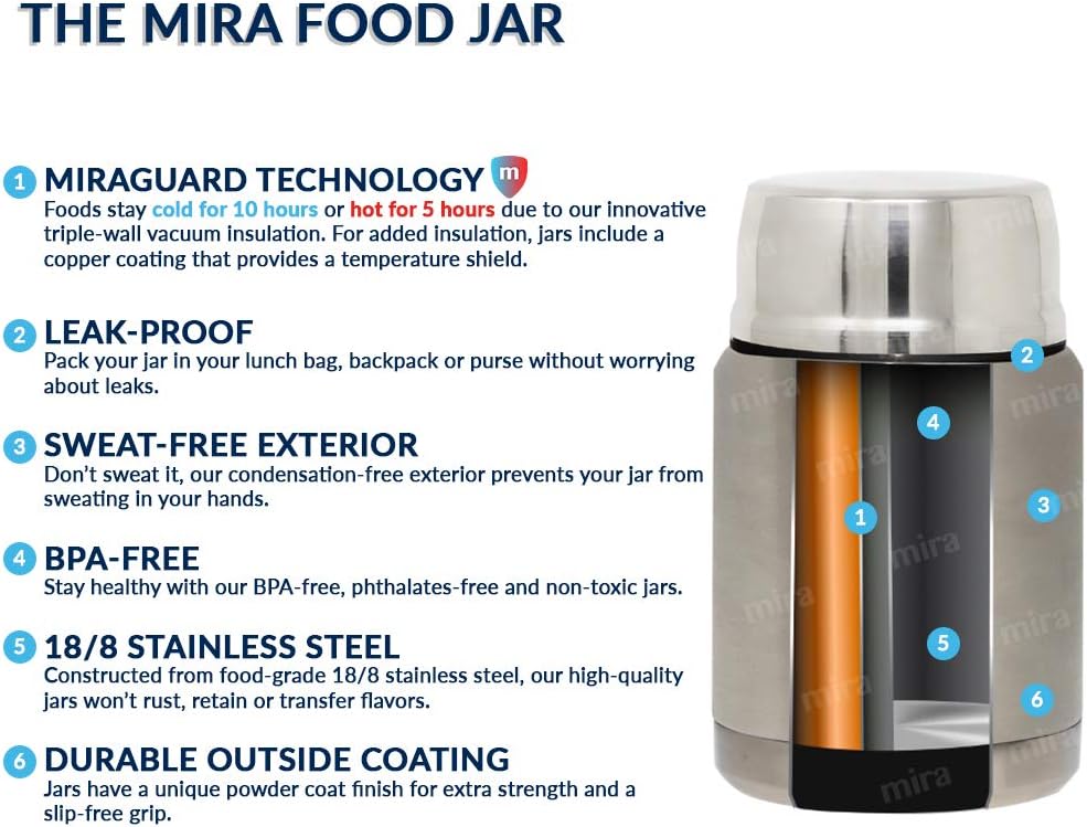 MIRA 15 oz Insulated Food Thermos for hot and cold foods - Leak-Proof Stainless Steel Container with Spoon - Rose Pink