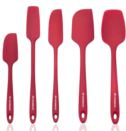KITCHENLOVE Premium 600¡ÆF Heat Resistant 5 Piece Silicone Spatula Set for Baking, Cooking, Mixing - Non-Stick with High Grade S-Iron Steel Core - One Piece Seamless Design - BPA Free (Red)