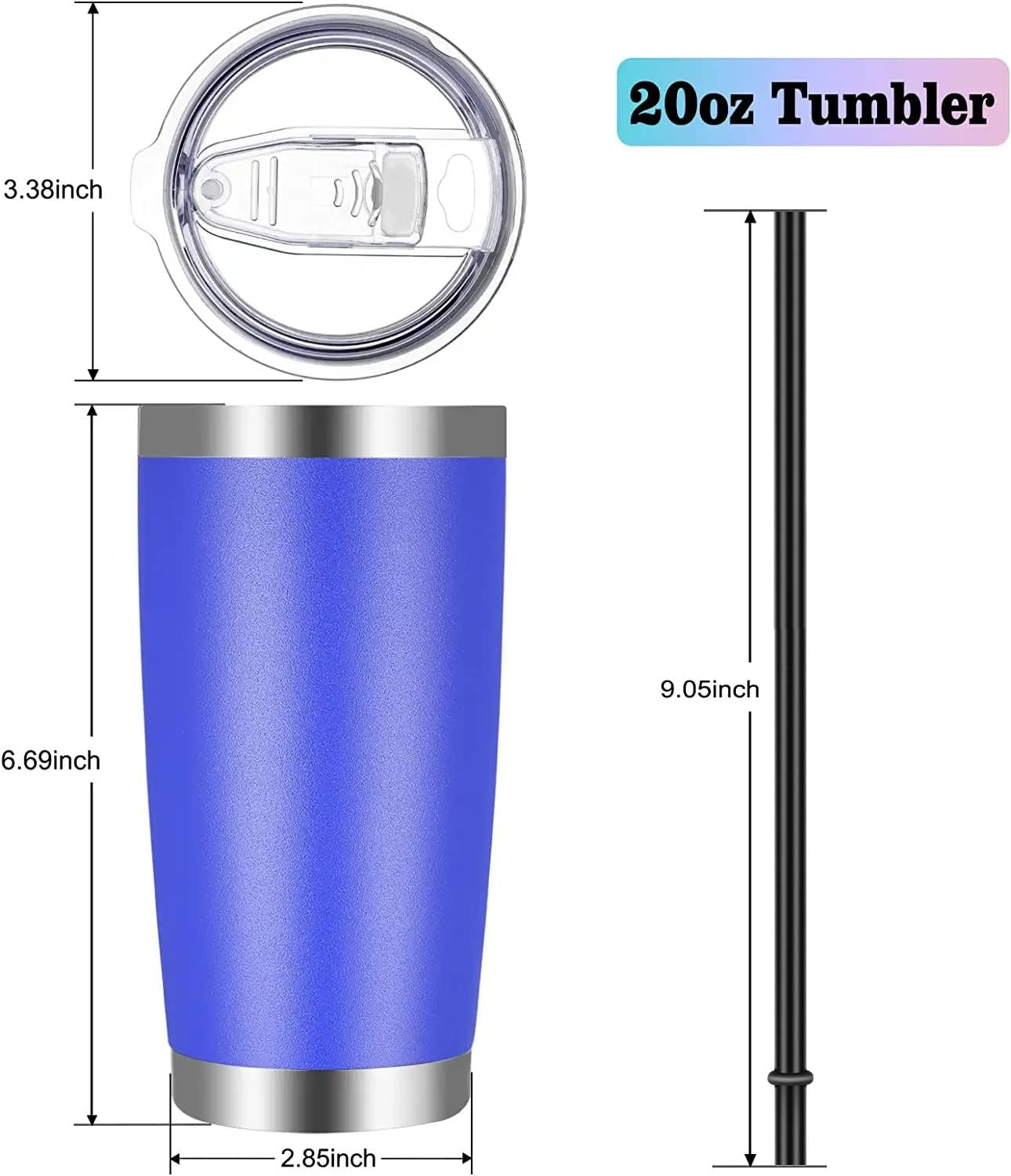 VEGOND 20oz Tumbler with Lid and Straw Stainless Steel Tumbler Cup Bulk Vacuum Insulated Double Wall Travel Coffee Mug Powder Coated Coffee Cup (Bluish Violet 6 Pack)
