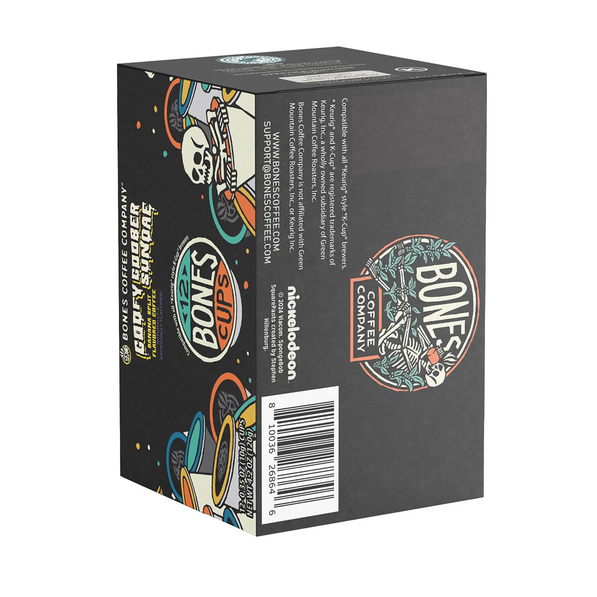 Bones Coffee Company Spongebob Goofy Goober Sundae, Banana Split Flavored Coffee Pods, Low Acid Medium Roast Single-Serve Bones Cups, Compatible with1.0 & 2.0 Capsule Brewers Coffee Maker, 12 Count