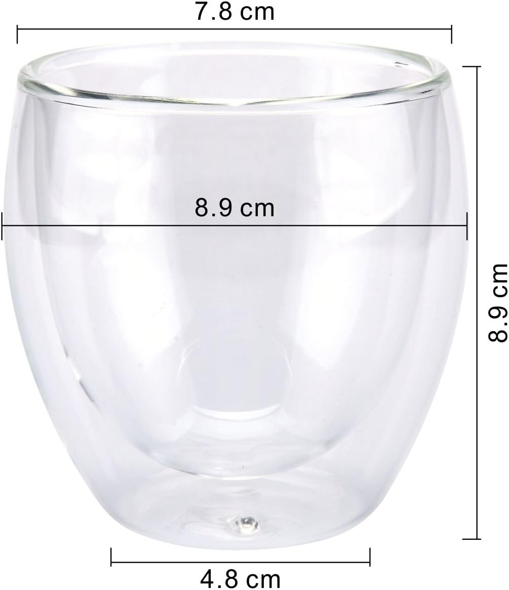 ComSaf 8oz Glass Coffee Mugs Set of 4, Double Walled Insulated Thermal Mugs for Latte Cappuccino Cocoa Milk Cafe Juice Tea, Clear Espresso Cups Set Glassware Gift for Christmas Birthday