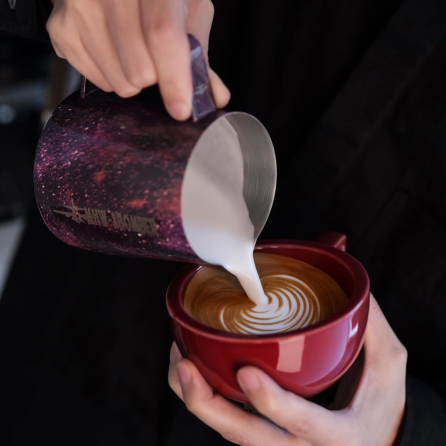 MHW-3BOMBER Espresso Steaming Pitcher Milk Frothing Pitcher Stainless Steel Milk Coffee Cappuccino Latte Art Barista Cup (5.0 Purple, 16.9 Ounces) P5007S