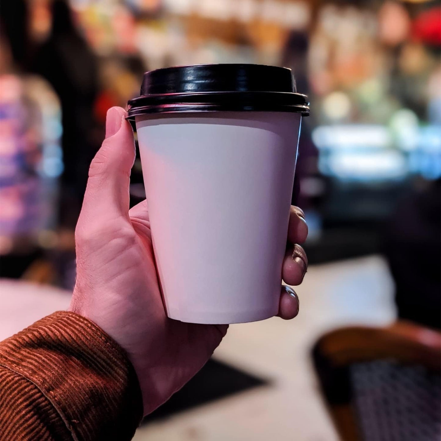 Smygoods White Original Disposable Paper Coffee Cups with Lids (12 OZ, 25 Count) For Hot Beverages, Tea, Espresso, Cocoa - To Go Drink Containers, Café & Office