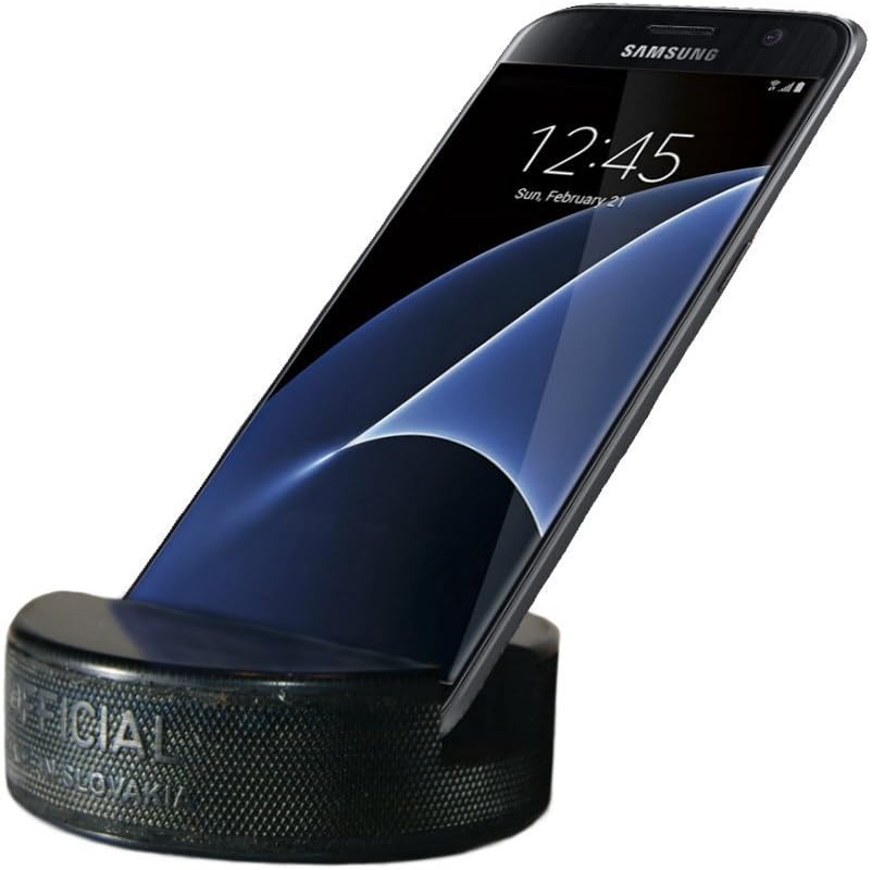The Original Indestructible Hockey Puck Cell Phone Stand - The Best Universal Smartphone Stand. Compatible for All iPhone/Samsung/Google/LG Smartphones. Made from a Real Hockey Puck (1 Pack)