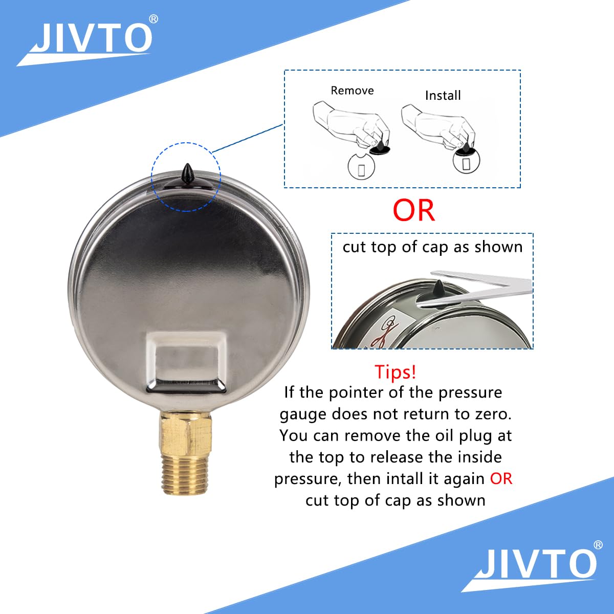 Pressure Gauge,Glycerin Liquid Filled,2.5" Dia,0-30 psi(Single Scale),1/4" NPT Brass Connection,Lower Mount, Stainless Steel Case,for Pneumatic,Pump,Hose,Well Tank,Gas Air Water Oil