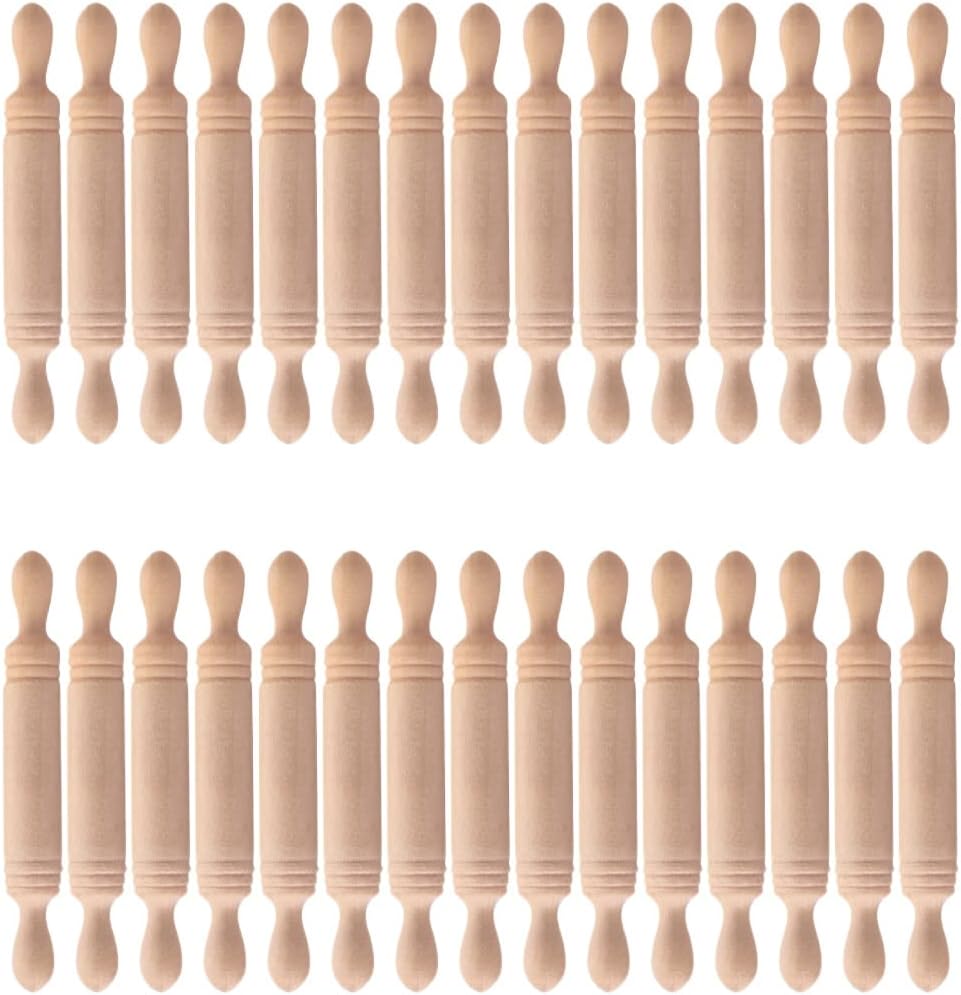 Toyvian 30 Pcs Mini Rolling Pin: Wooden Rolling Pin for Craft, Small Dough Roller, Miniature Pastry Roller Models for Kids Birthday Cake Decoratins, Dollhouse Kichen Accessories (1.97 Inch)