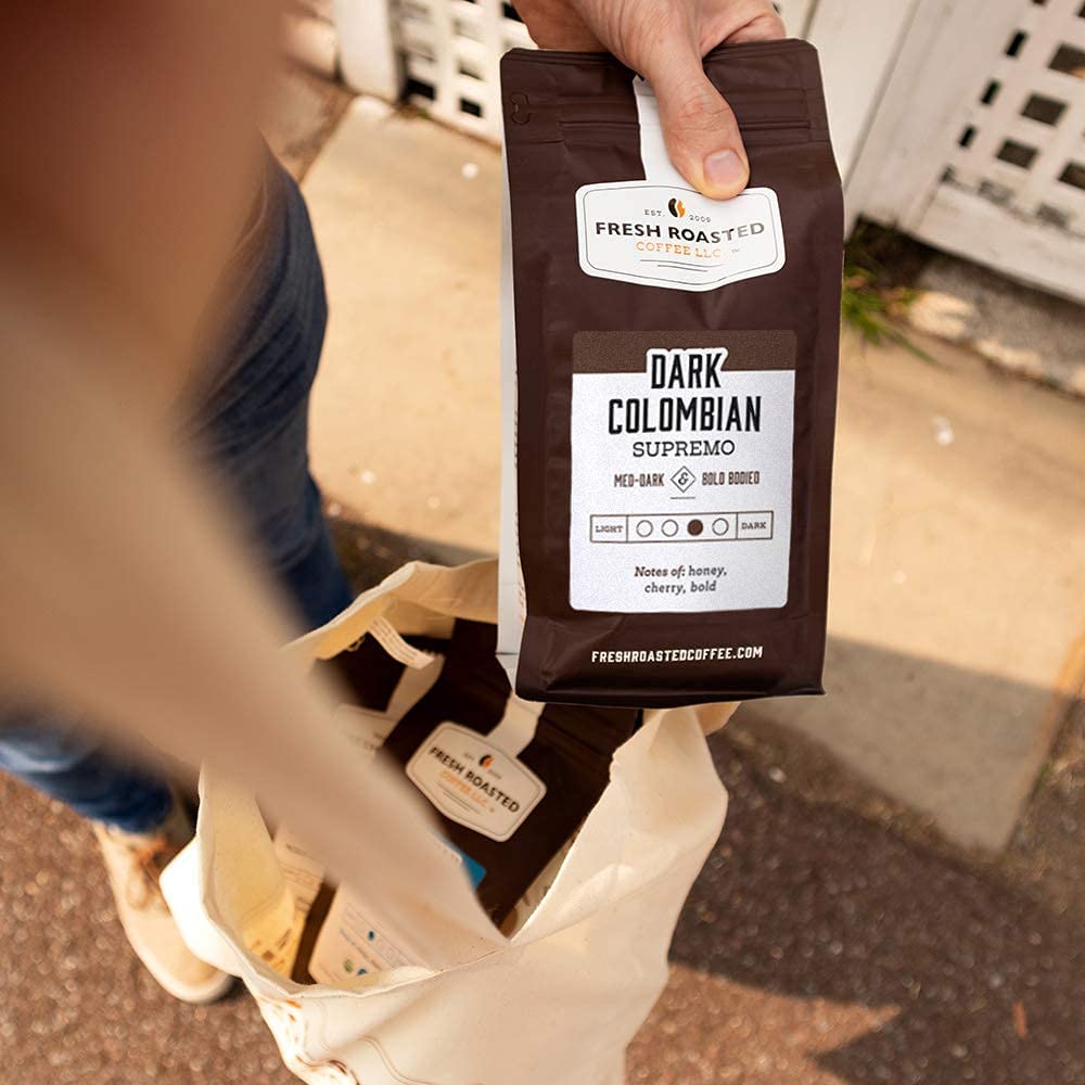 Fresh Roasted Coffee,100% Dark Colombian, 12 oz, Med-Dark Roast, Whole Bean, Kosher