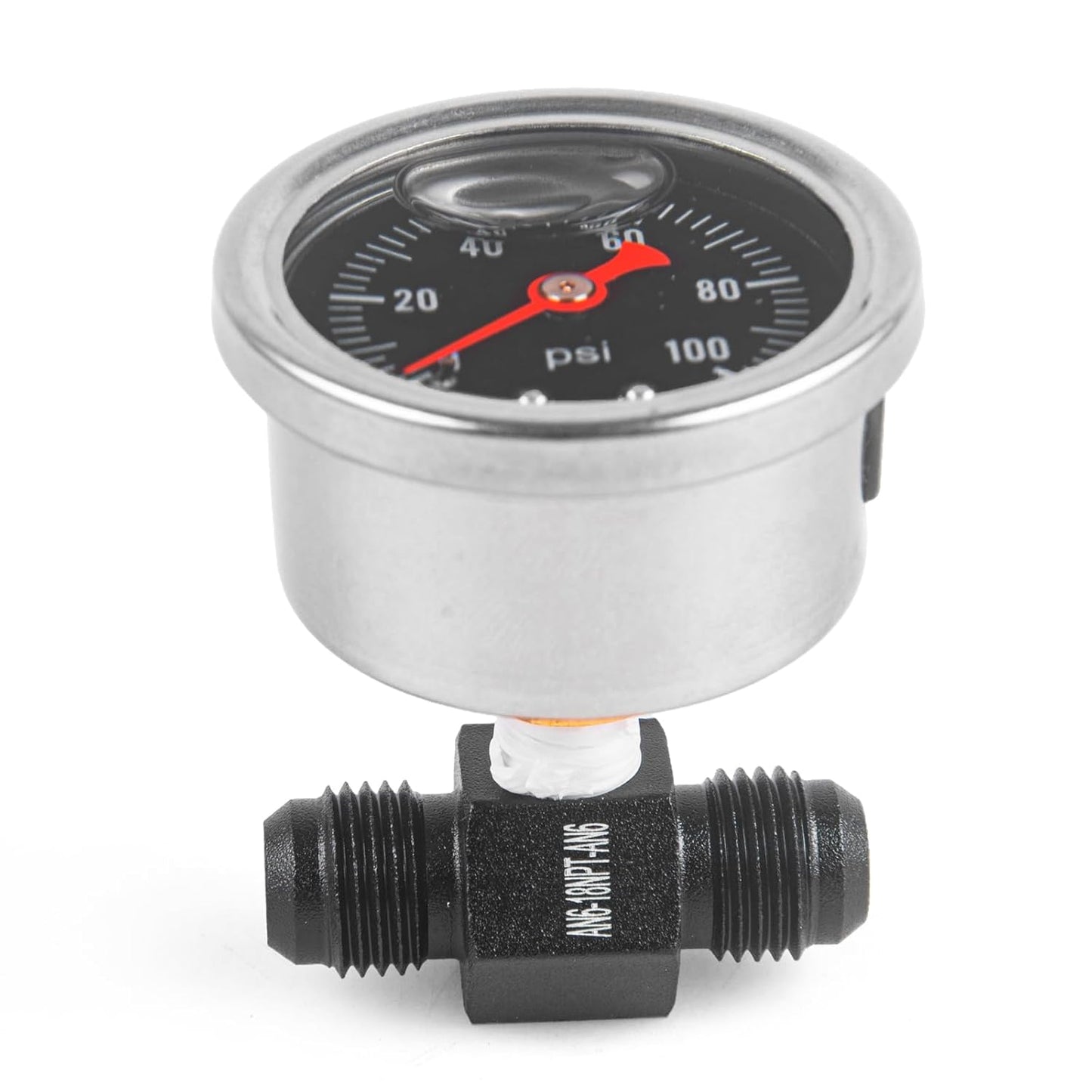 Universal 0-100psi Fuel Pressure Gauge 1/8" NPT Oil Press Gauge with 6AN Male to 6AN Male Fuel Pressure Fitting Adapter