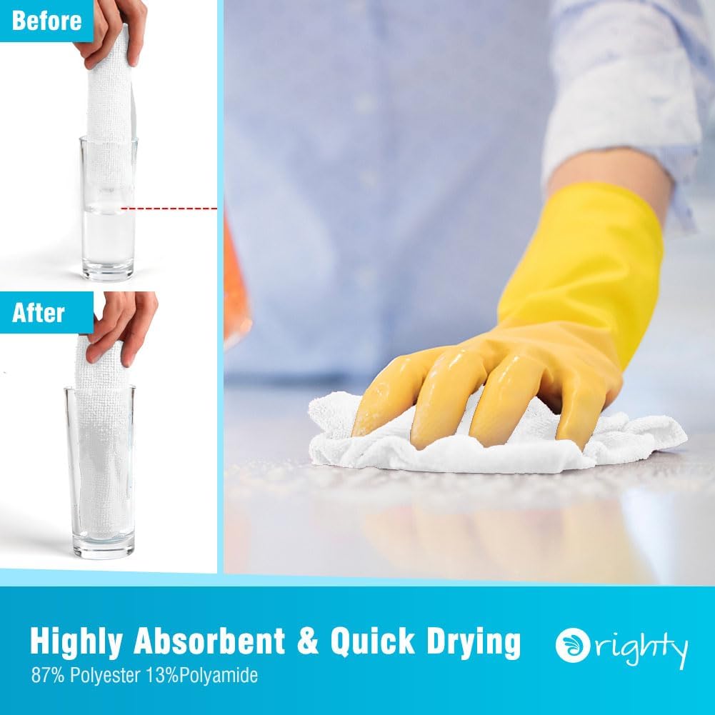Orighty Cleaning Cloths, Shop Towels 100 Pack, Shop Rags Reusable, Microfiber Cleaning Rags Bulk for Cars, Multi-Purpose Lint Free Towels for Automotive, Mechanic, Kitchen, 11.5’’ x 11.5’’, White