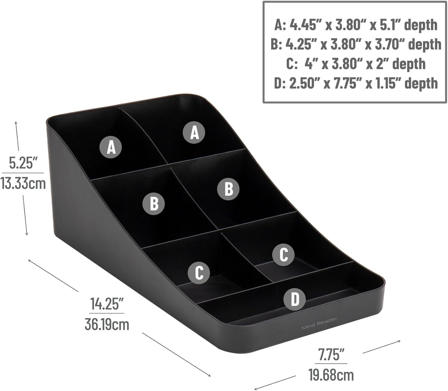 Mind Reader Cup and Condiment Station, Set of 2, Countertop Organizer, Coffee Bar, Kitchen, 7.25" L x 15.5" W x 5.25" H, Black