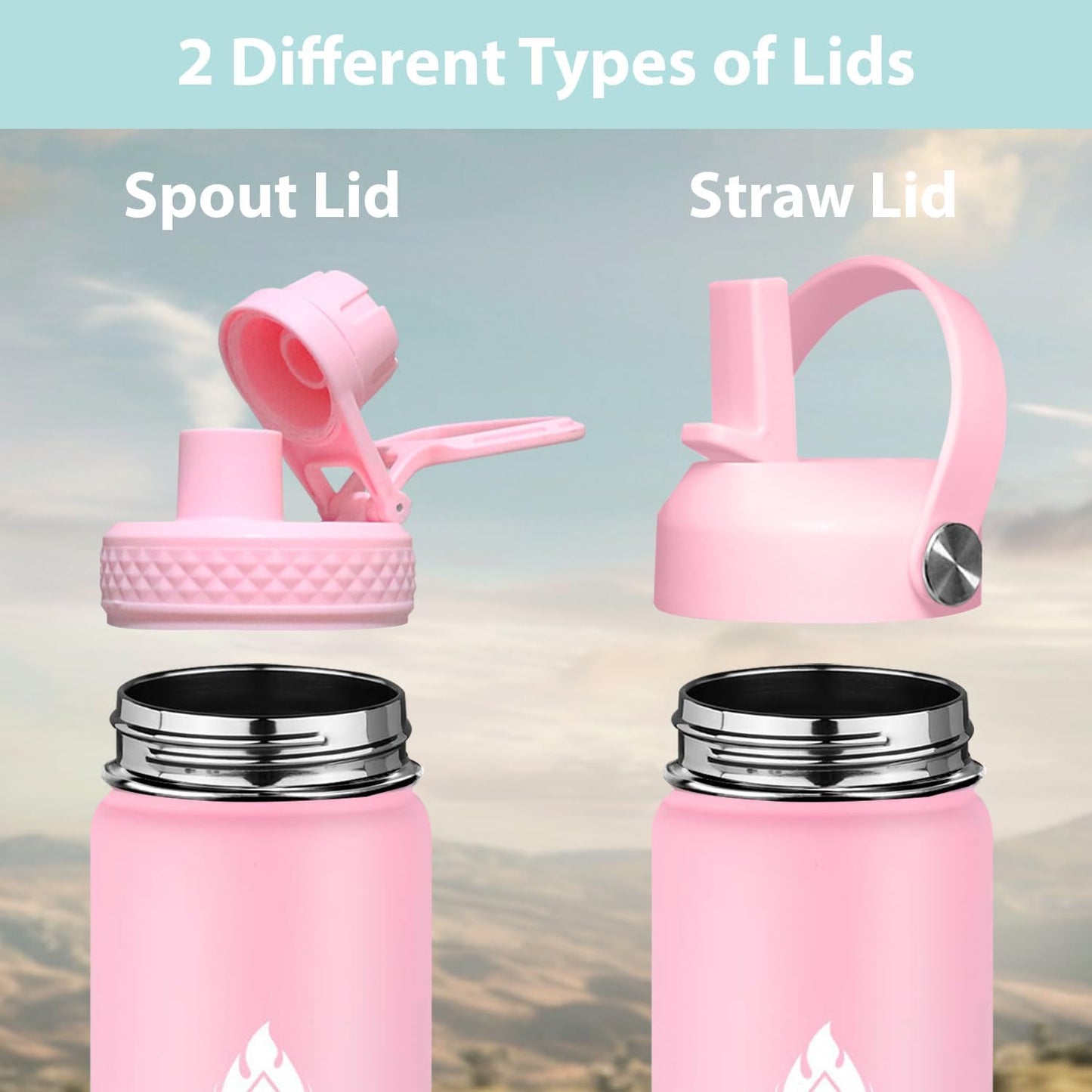 SENDESTAR Stainless Steel Water Bottle, Wide Mouth 40 oz Water Bottle with Straw Lid, Spout Lid, Double Wall Vacuum Insulated Leak Proof, Keeps Liquids Hot or Cold (Peach)